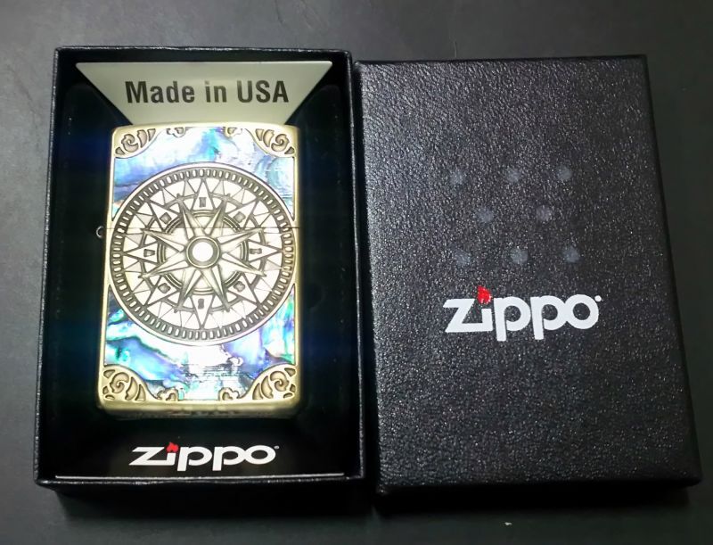 画像: zippo シェルアンティークコンパス 金色 2019年製造 新品未使用