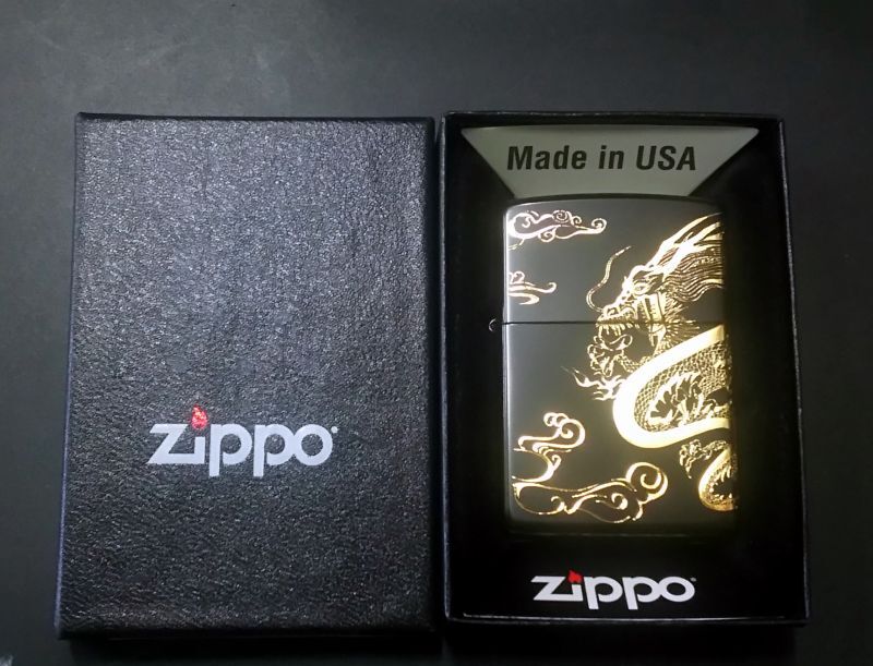 画像: zippo 黒マット金龍 2019年製造 新品未使用