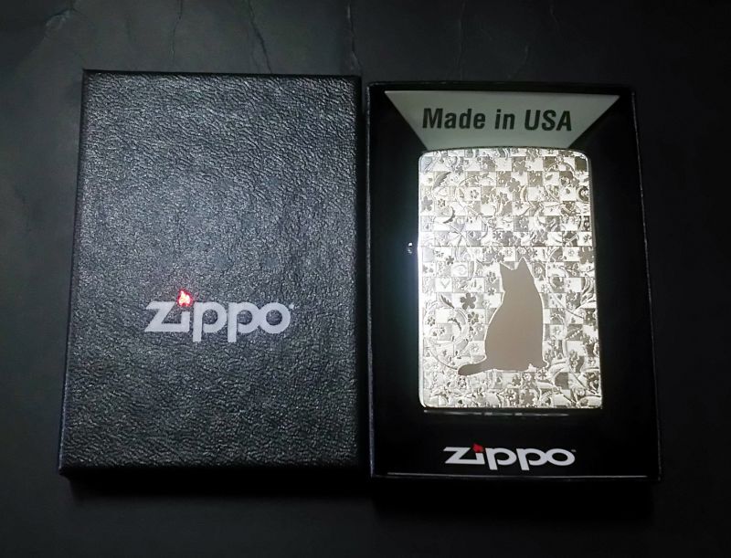 画像: zippo 猫 ネコと花 メタルプレート 2020年製造 新品未使用